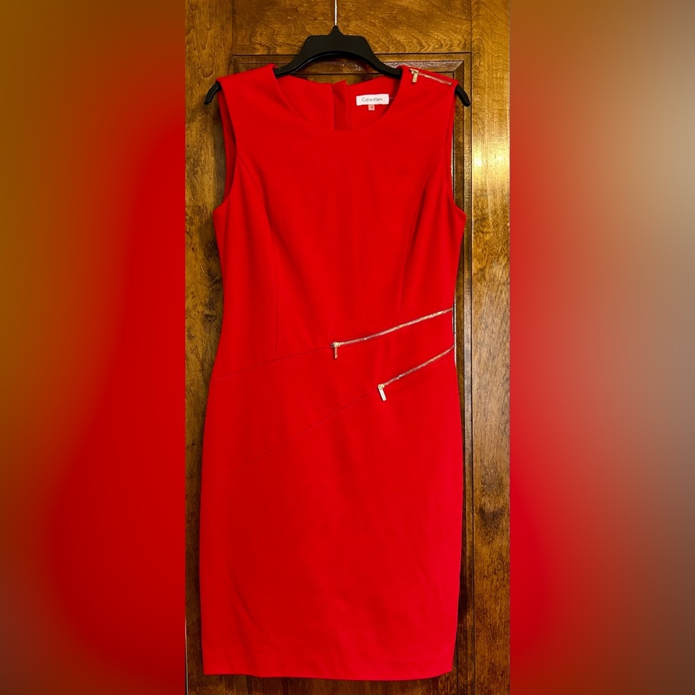 Calvin Klein Red Mini Dress with Zipper Details